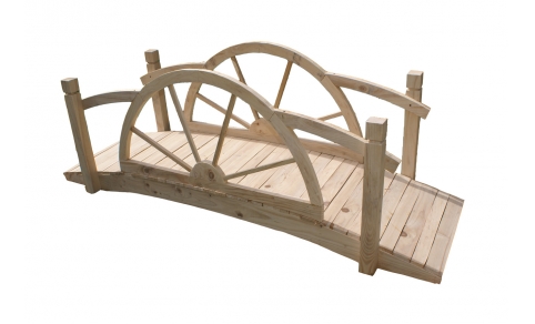 Ponte in legno decorativo NATURALE con ruote di carro